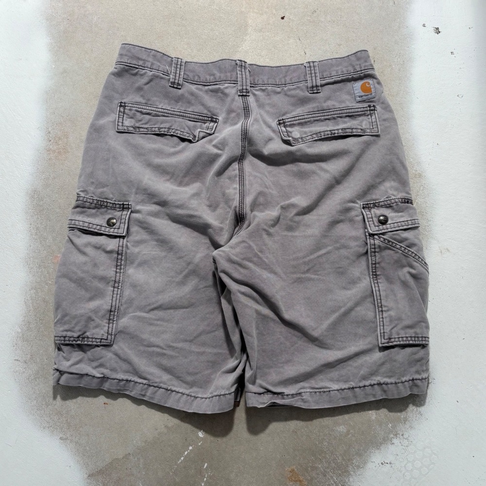 Carhartt Mens Gray Canvas Relaxed Fit Cargo Shorts Work Utility Size 33 Waist
